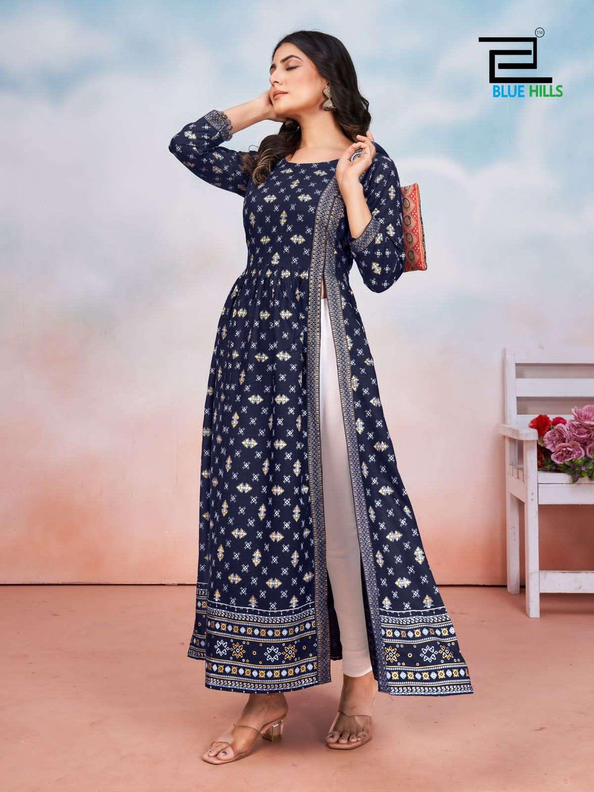 tauba tauba by bluehills rayon foil printed designer kurtis catalogue online best surat gujarat 