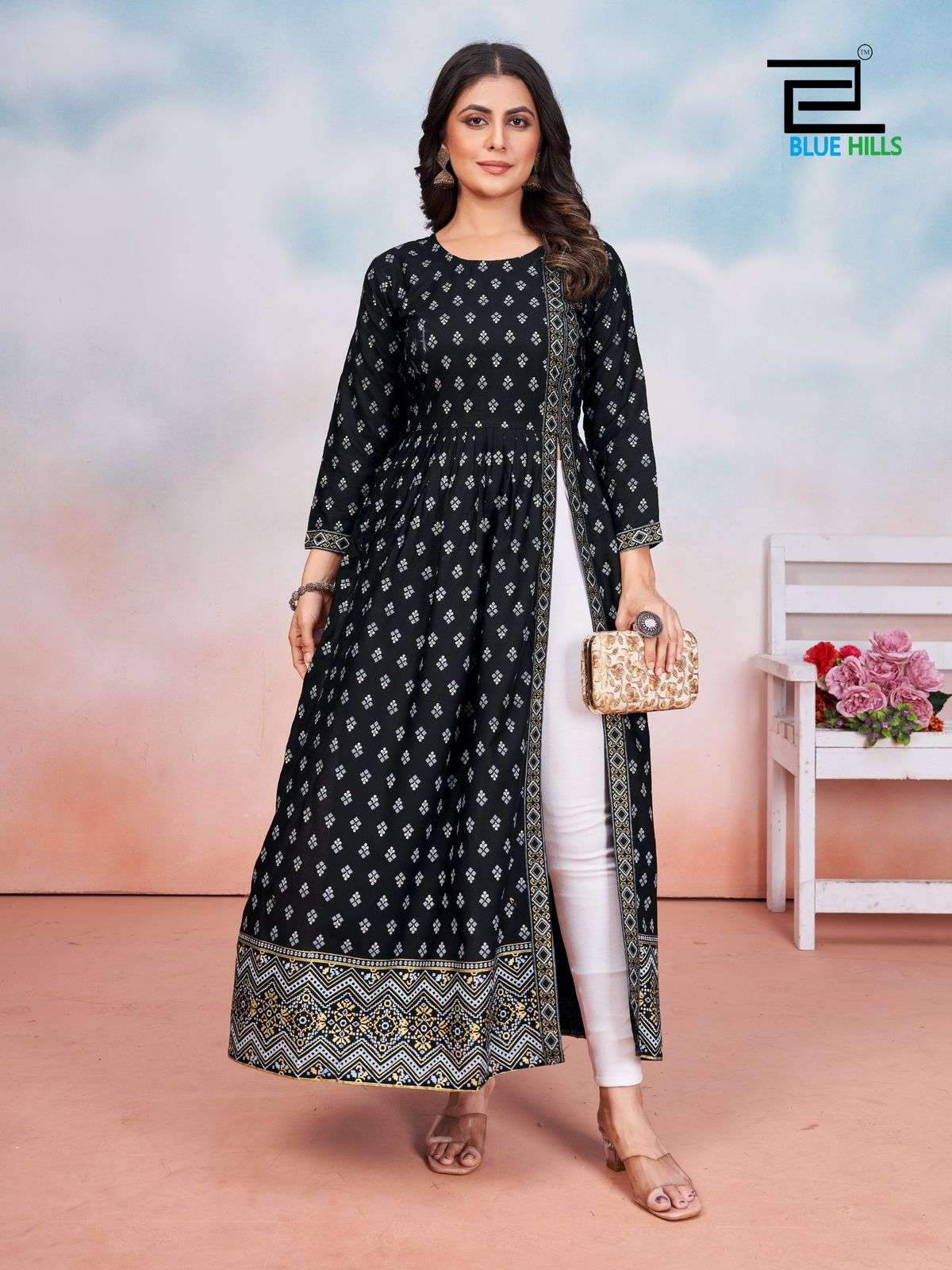 tauba tauba by bluehills rayon foil printed designer kurtis catalogue online best surat gujarat 