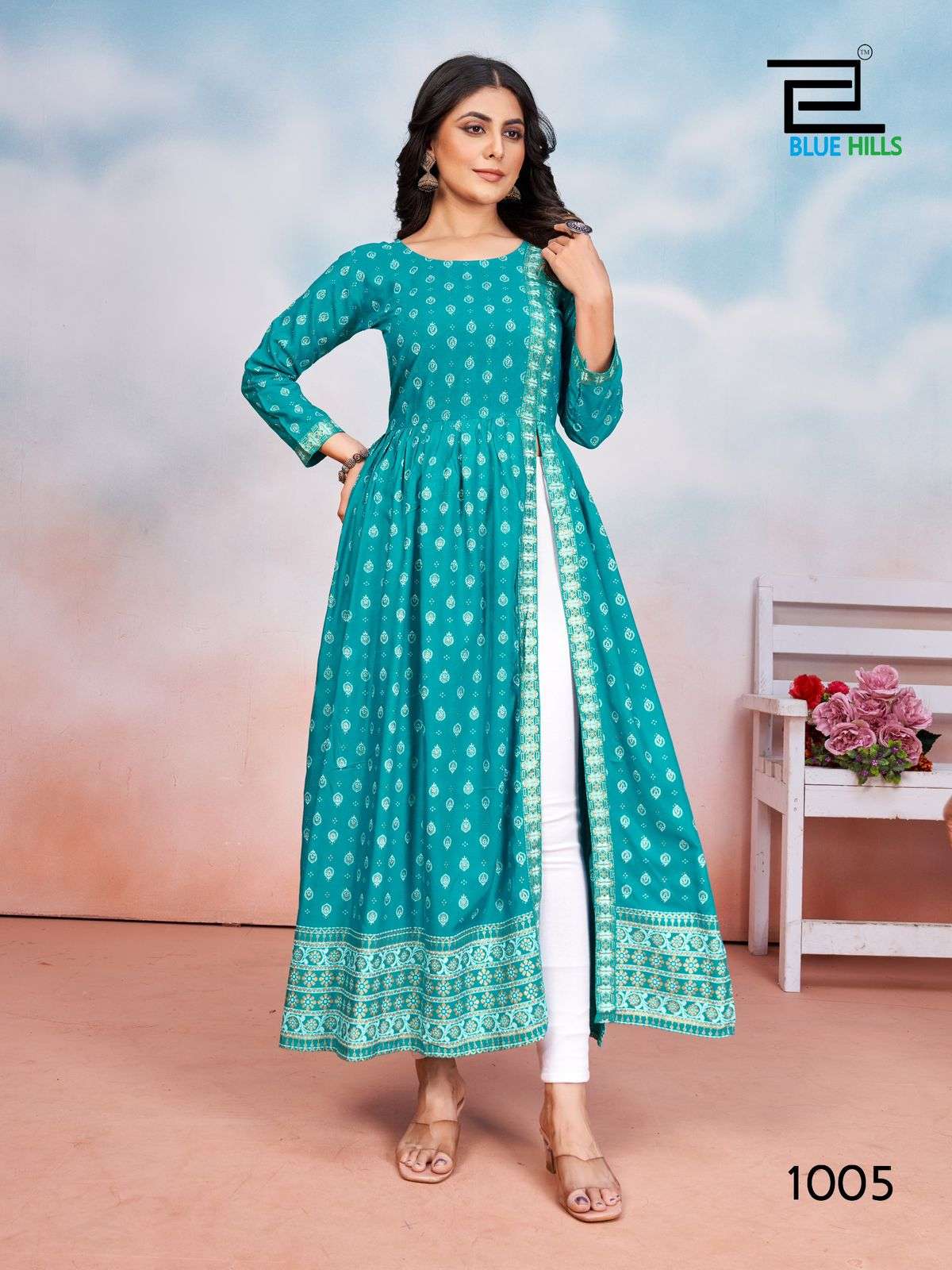 tauba tauba by bluehills rayon foil printed designer kurtis catalogue online best surat gujarat 