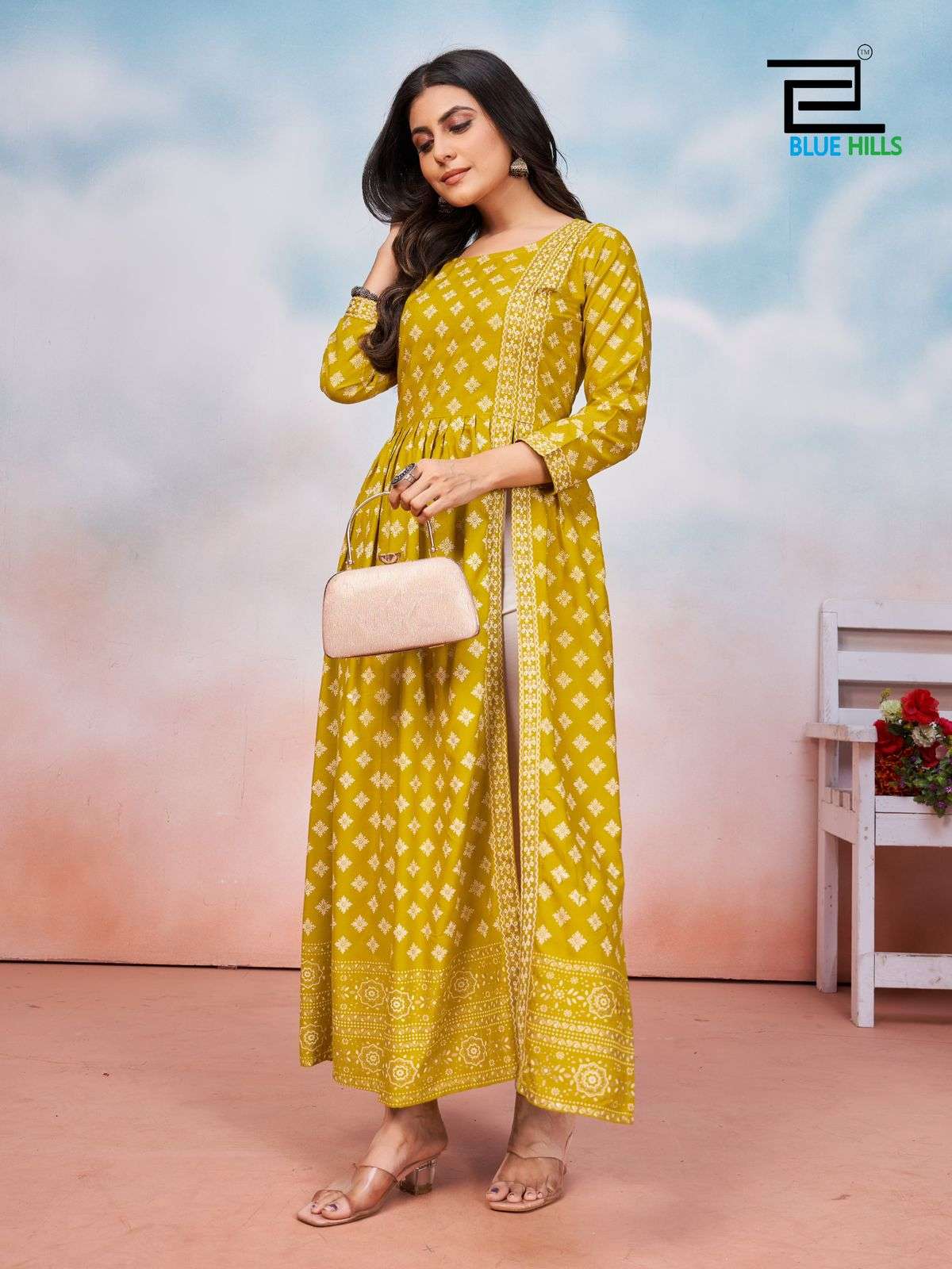 tauba tauba by bluehills rayon foil printed designer kurtis catalogue online best surat gujarat 