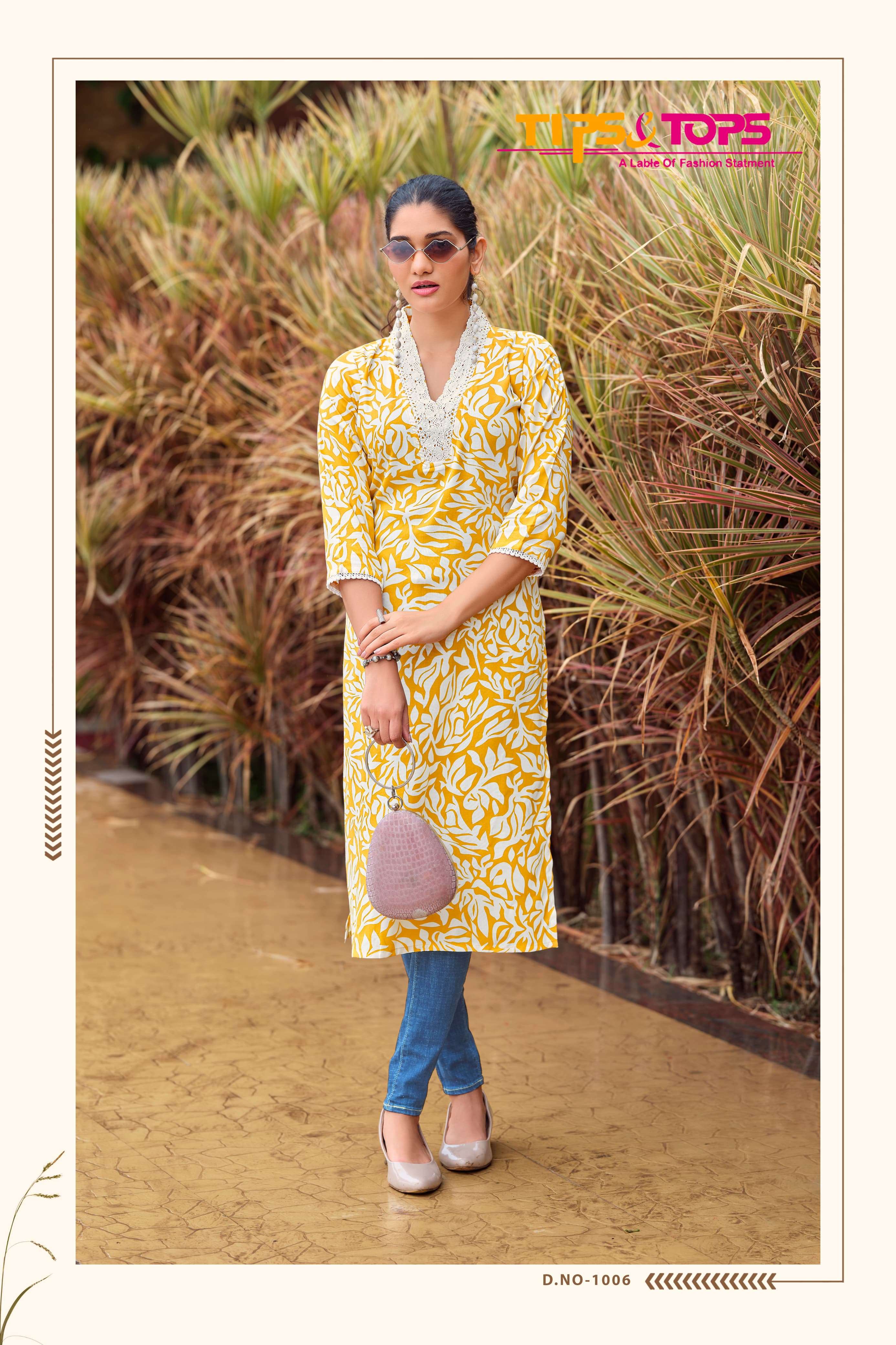 viana tips tops 1001 1006 series heavy rayon print designer kurtis catalogue online supplier surat gujarat