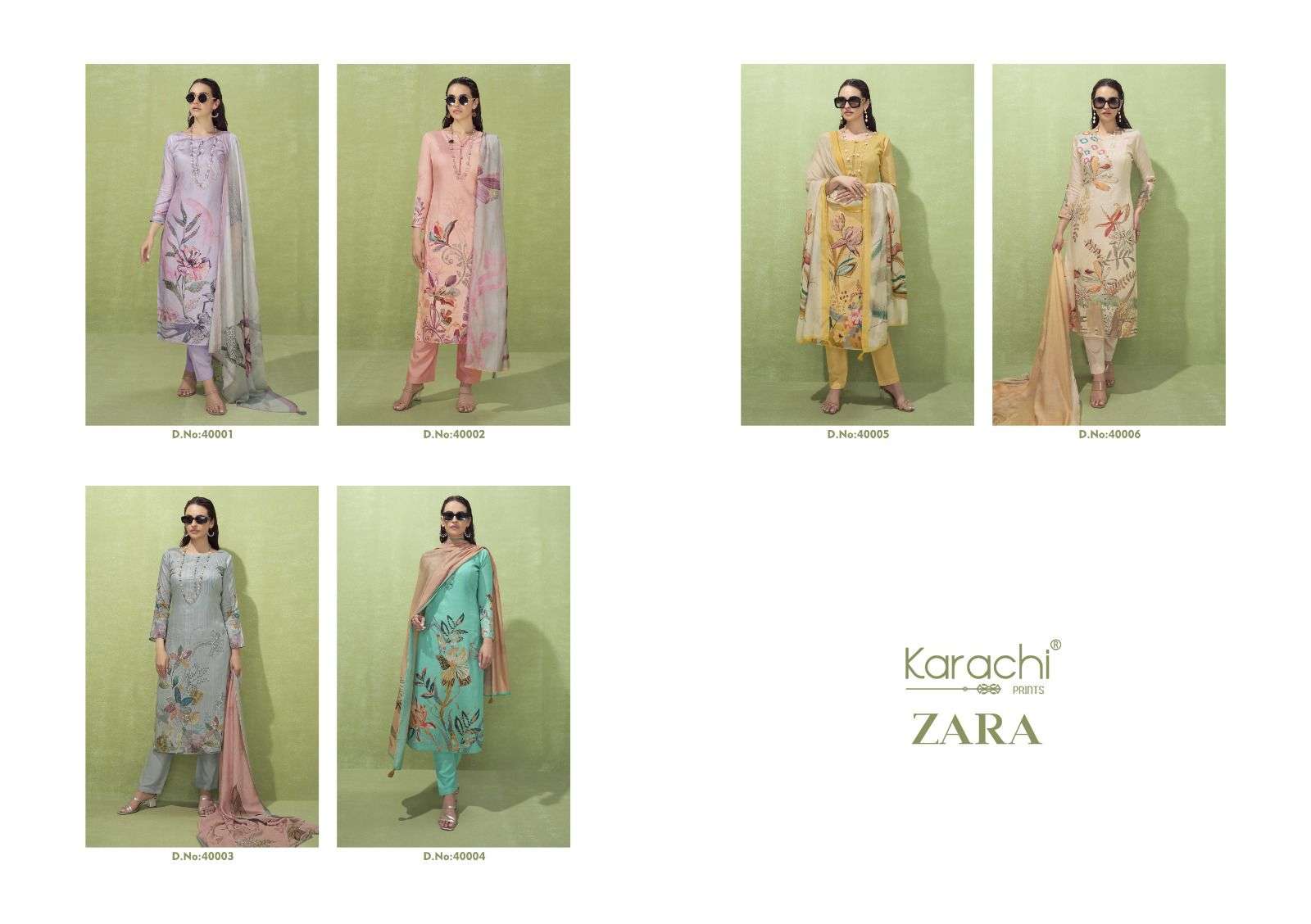 zara by karachi prints 40001-40006 series fancy designer salwar kameez catalogue online best rate surat gujarat 