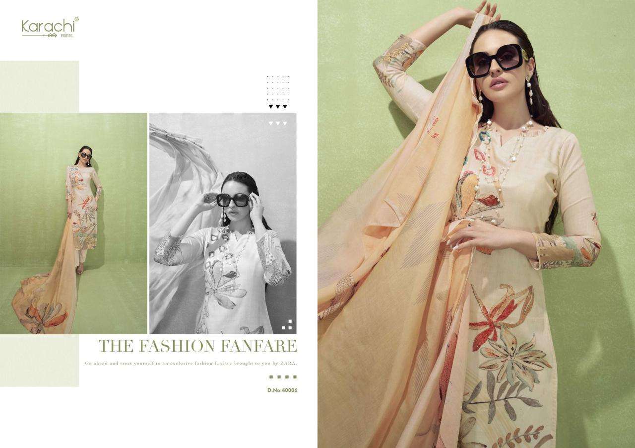 zara by karachi prints 40001-40006 series fancy designer salwar kameez catalogue online best rate surat gujarat 