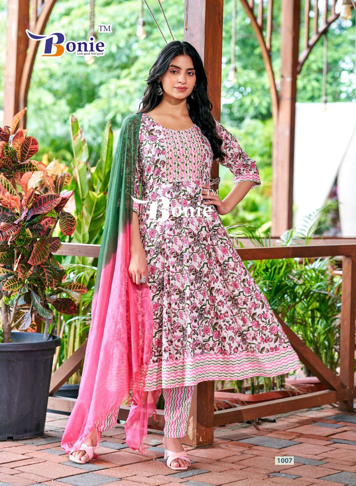 anarkali by bonie 1001 1007 series rayon designer kurtis catalogue online collection surat gujarat