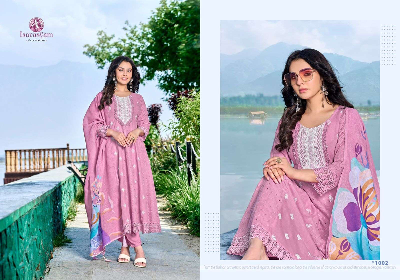 anarkali by isavasyam corporation 1001-1004 series cotton readymade salwar kameez catalogue manufacturer surat gujarat 