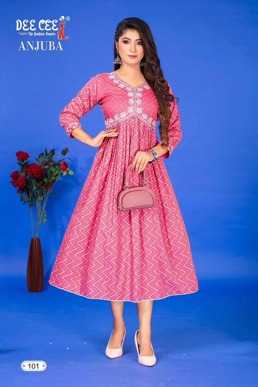 anjuba by deecee 101-106 series georgette plain designer kurtis catalogue wholesale collection surat gujarat 