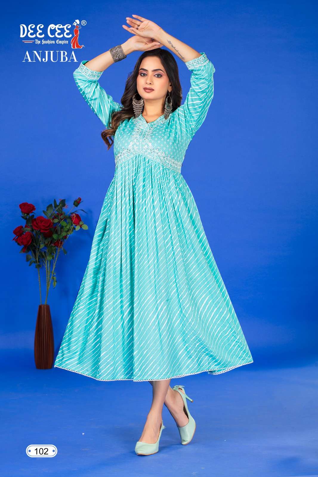 anjuba by deecee 101-106 series georgette plain designer kurtis catalogue wholesale collection surat gujarat 