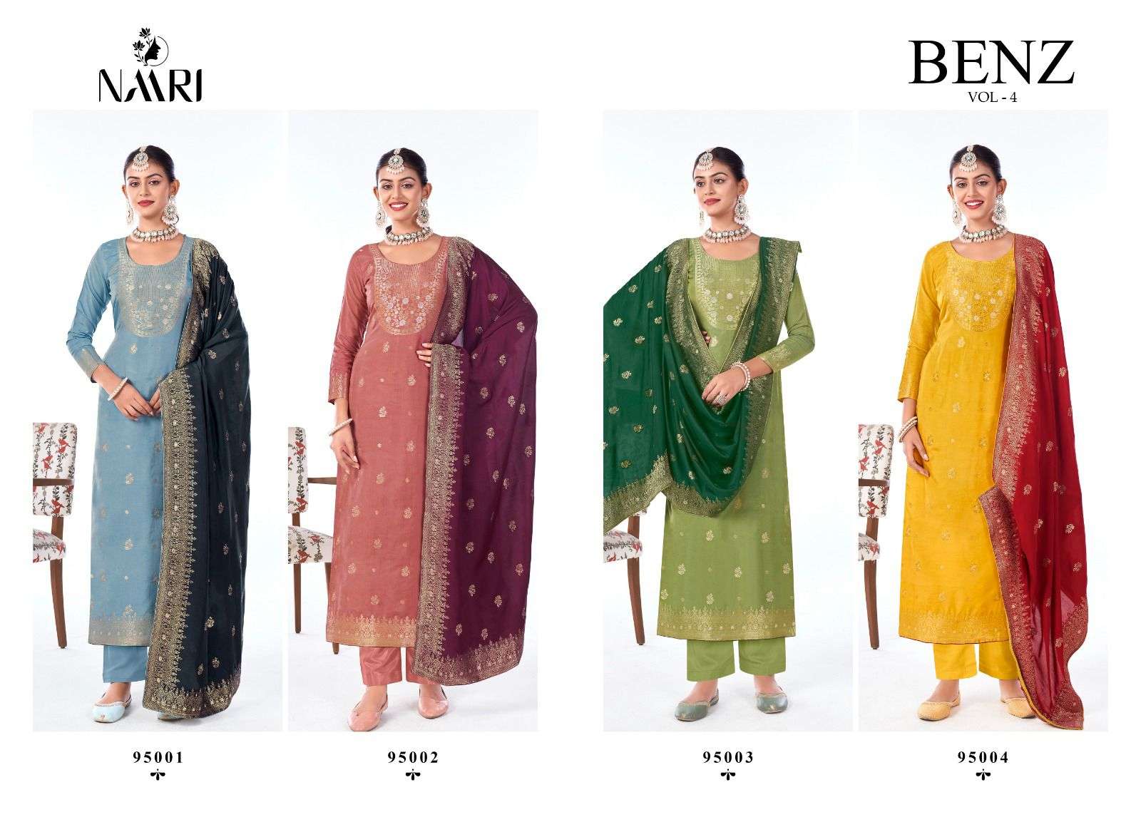 benz vol-4 by naari 95001-95004 series indian designer festive wear salwar kameez catalogue online surat gujarat 