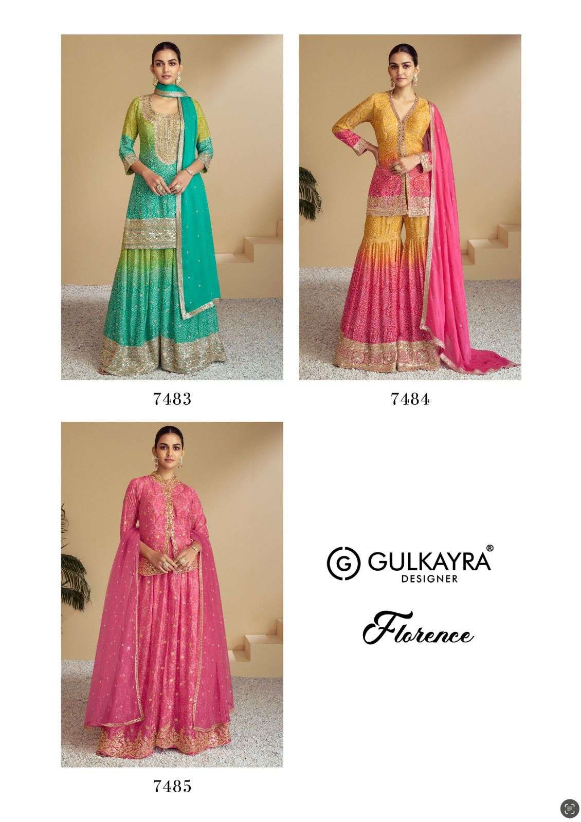 florence by gulkayra designer 7483-7485 series festive wear salwar kameez catalogue wholesale price surat gujarat 