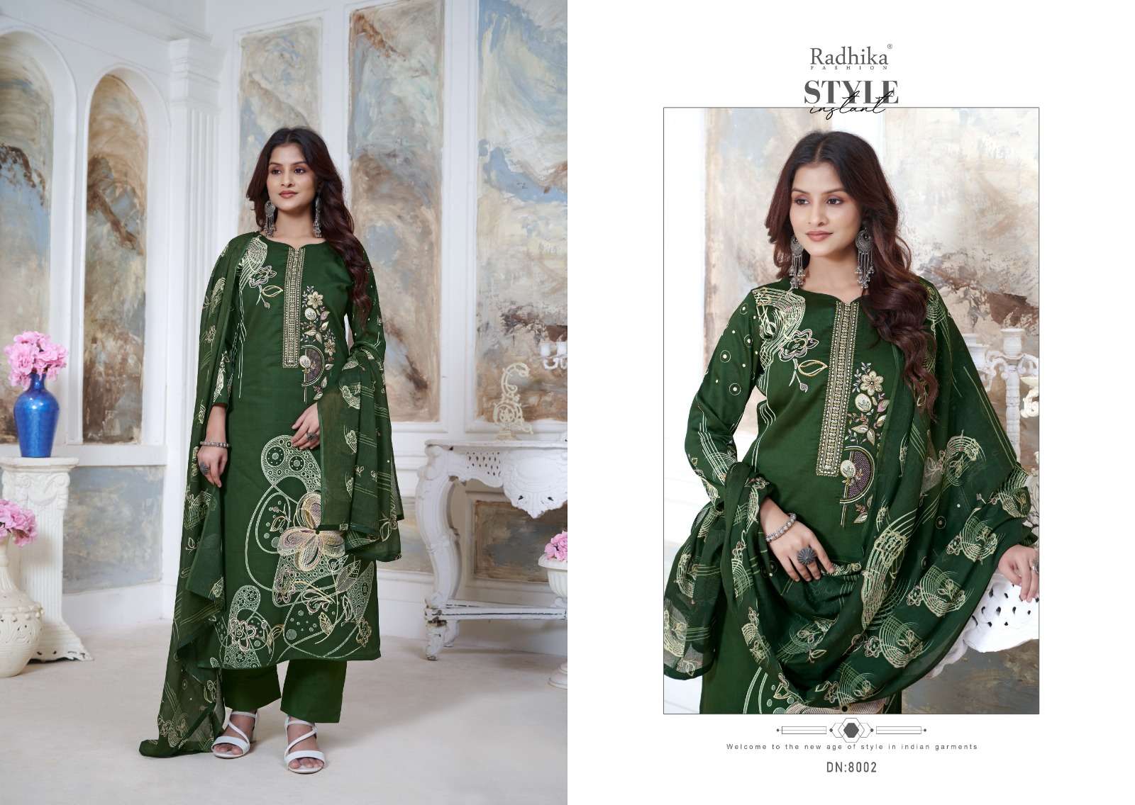 gulzar by radhika fashion 8001-8006 series unstich salwar kameez catalogue online dealer surat gujarat 