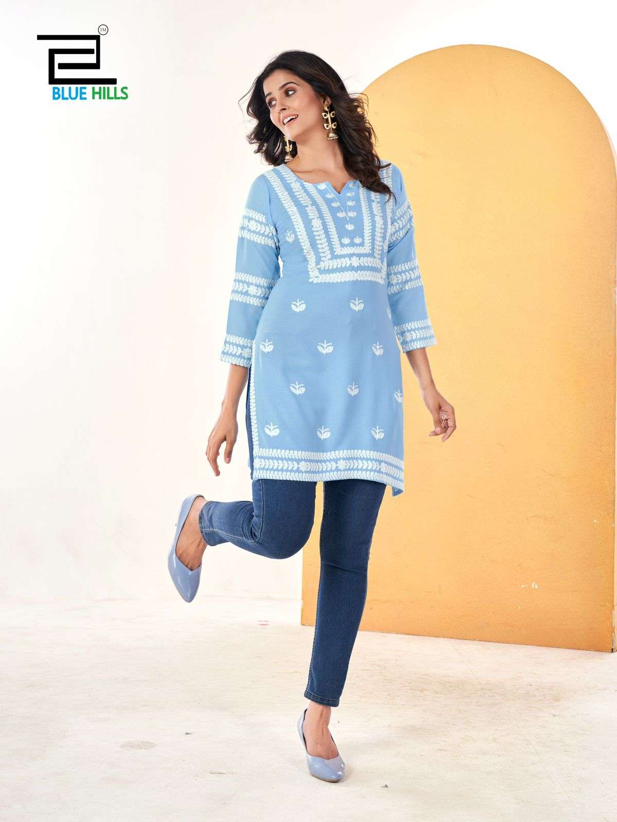 hola by bluehills 1001-1006 series side cut designer rayon kurtis catalogue online collection surat gujarat 
