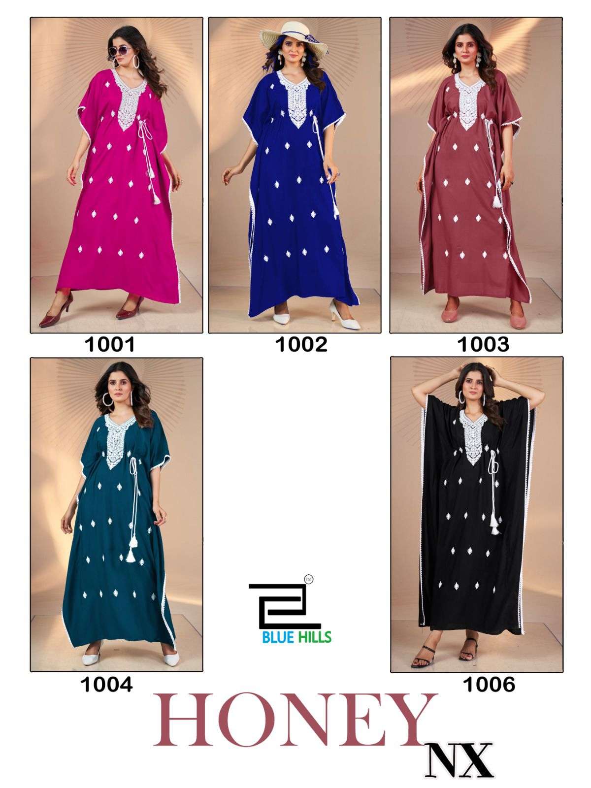 honey nx by bluehills embroidey work rayon kaftan catalogue manufacturer surat gujarat 