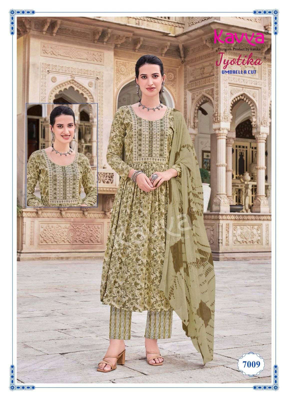 jyotika vol 7 by kavya 7001 7010 series designer umbrella cut ready to wear salwar kameez catalogue wholesaler surat gujarat