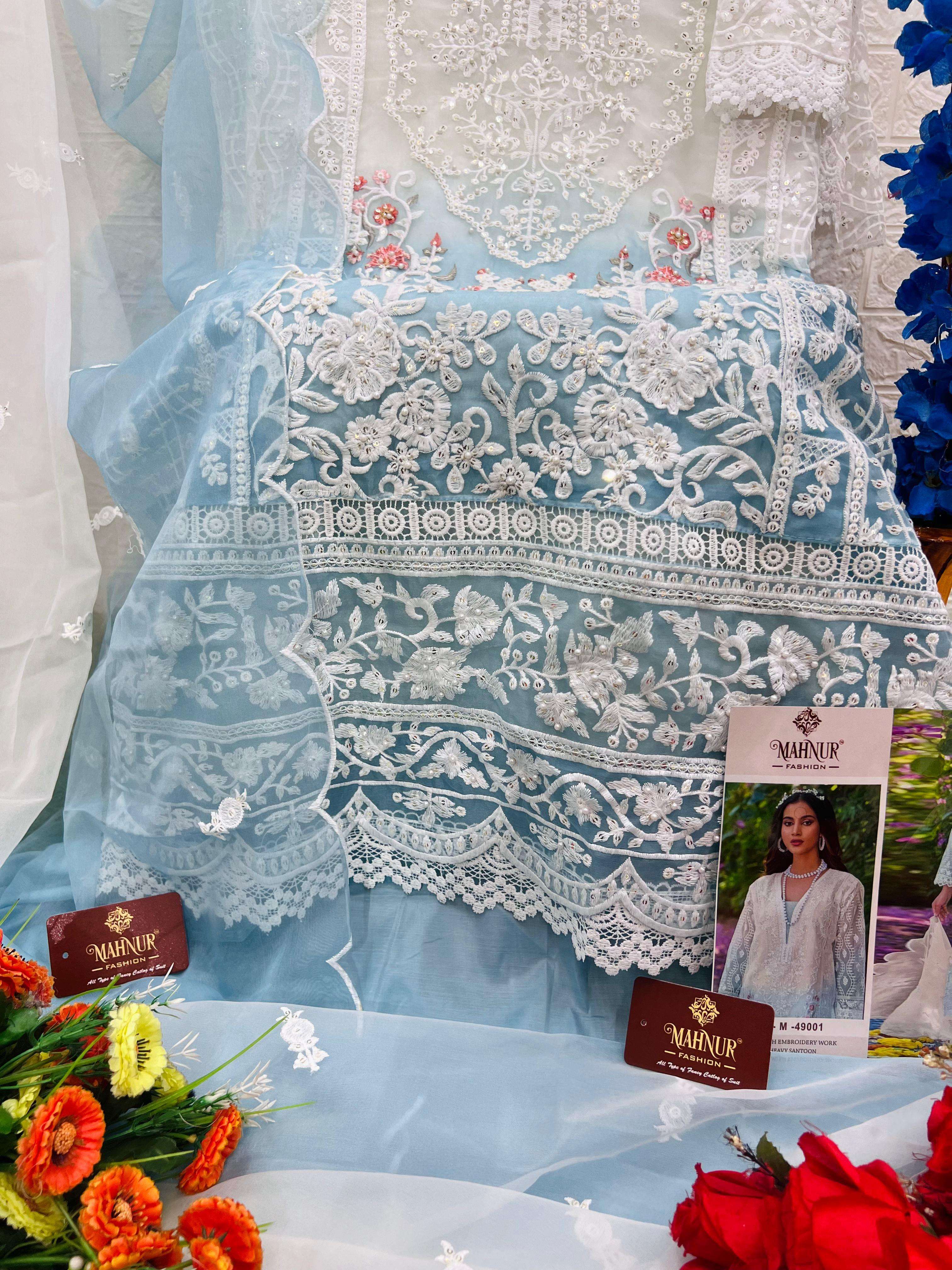 mahnur vol-49 by mahnur fashion 49001&49002 design heavy organza designer salwar suits catalogue surat gujarat 