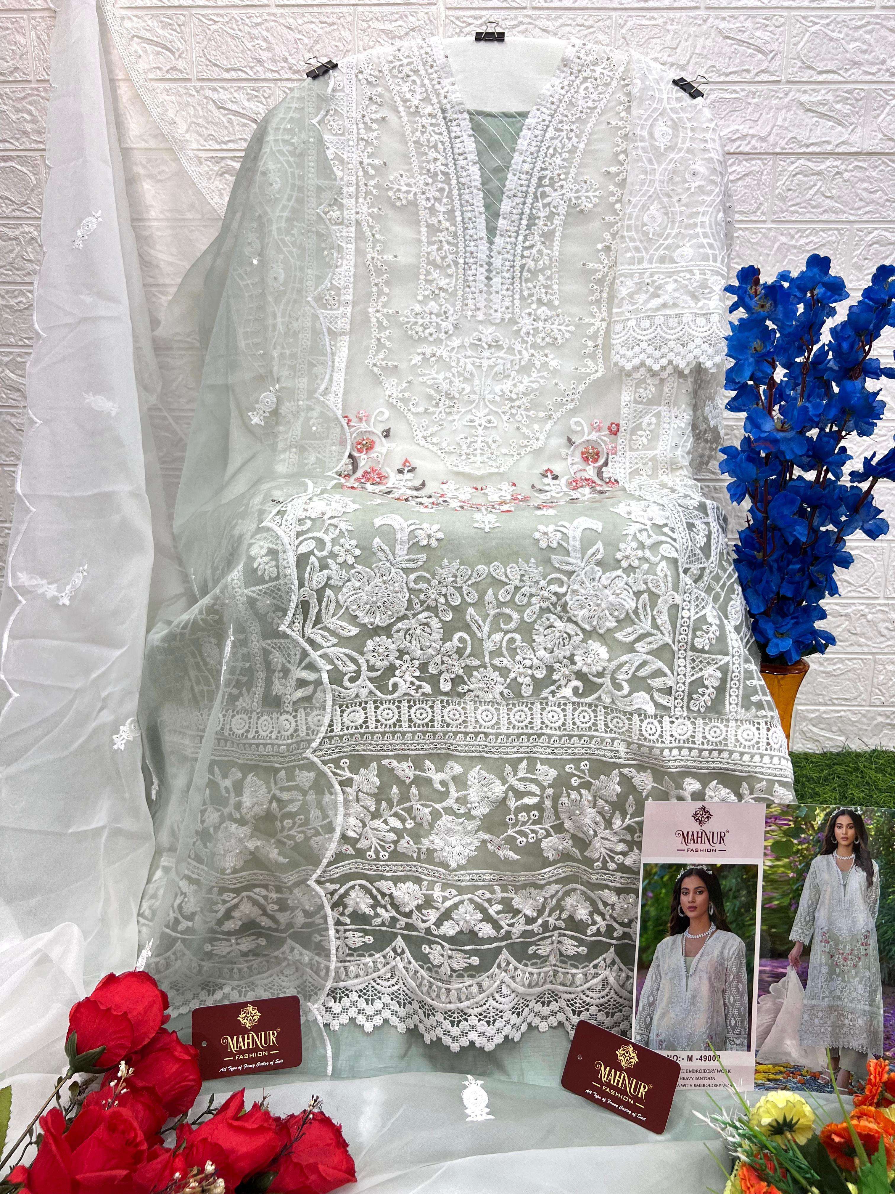 mahnur vol-49 by mahnur fashion 49001&49002 design heavy organza designer salwar suits catalogue surat gujarat 