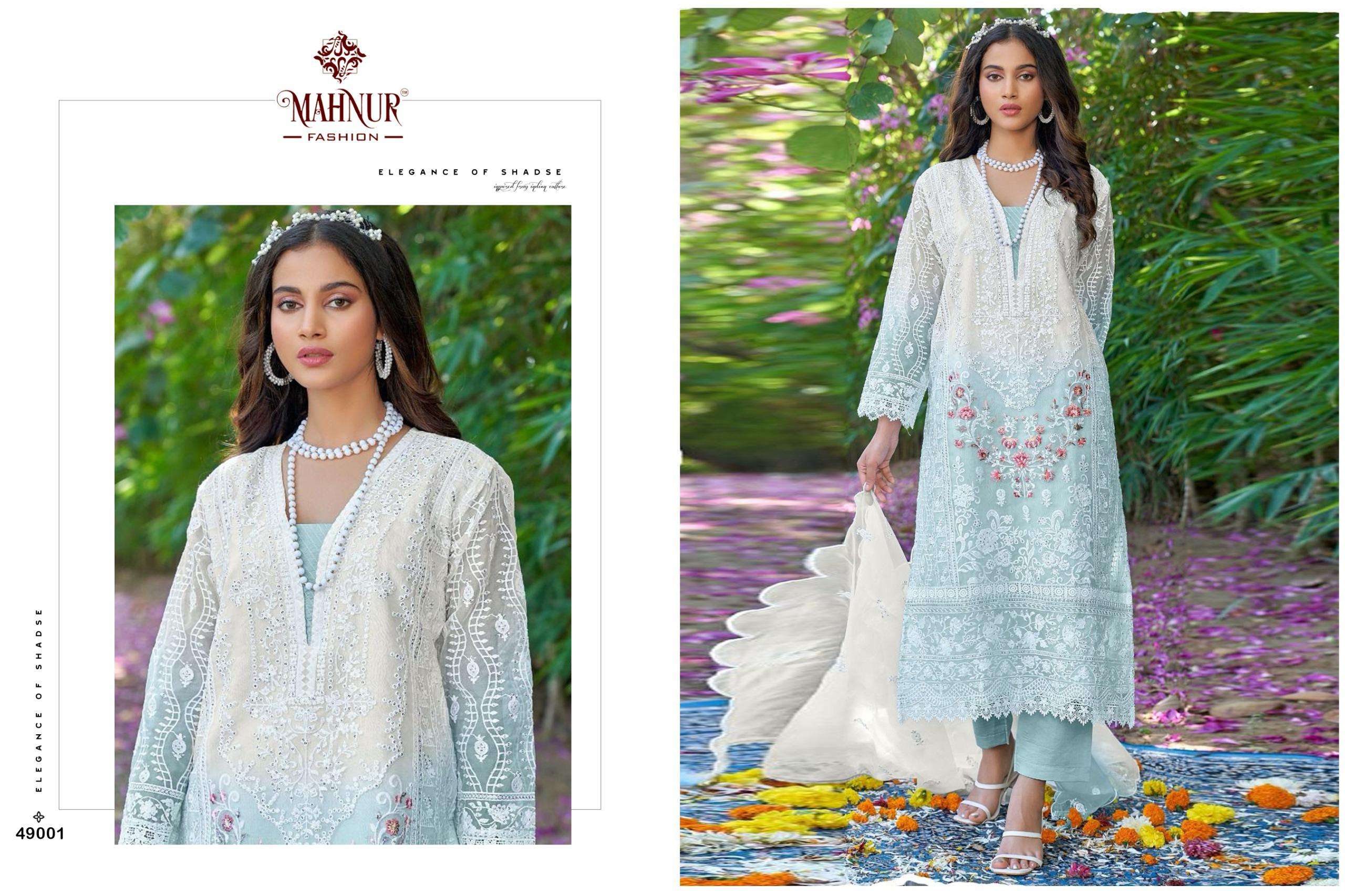 mahnur vol-49 by mahnur fashion 49001&49002 design heavy organza designer salwar suits catalogue surat gujarat 