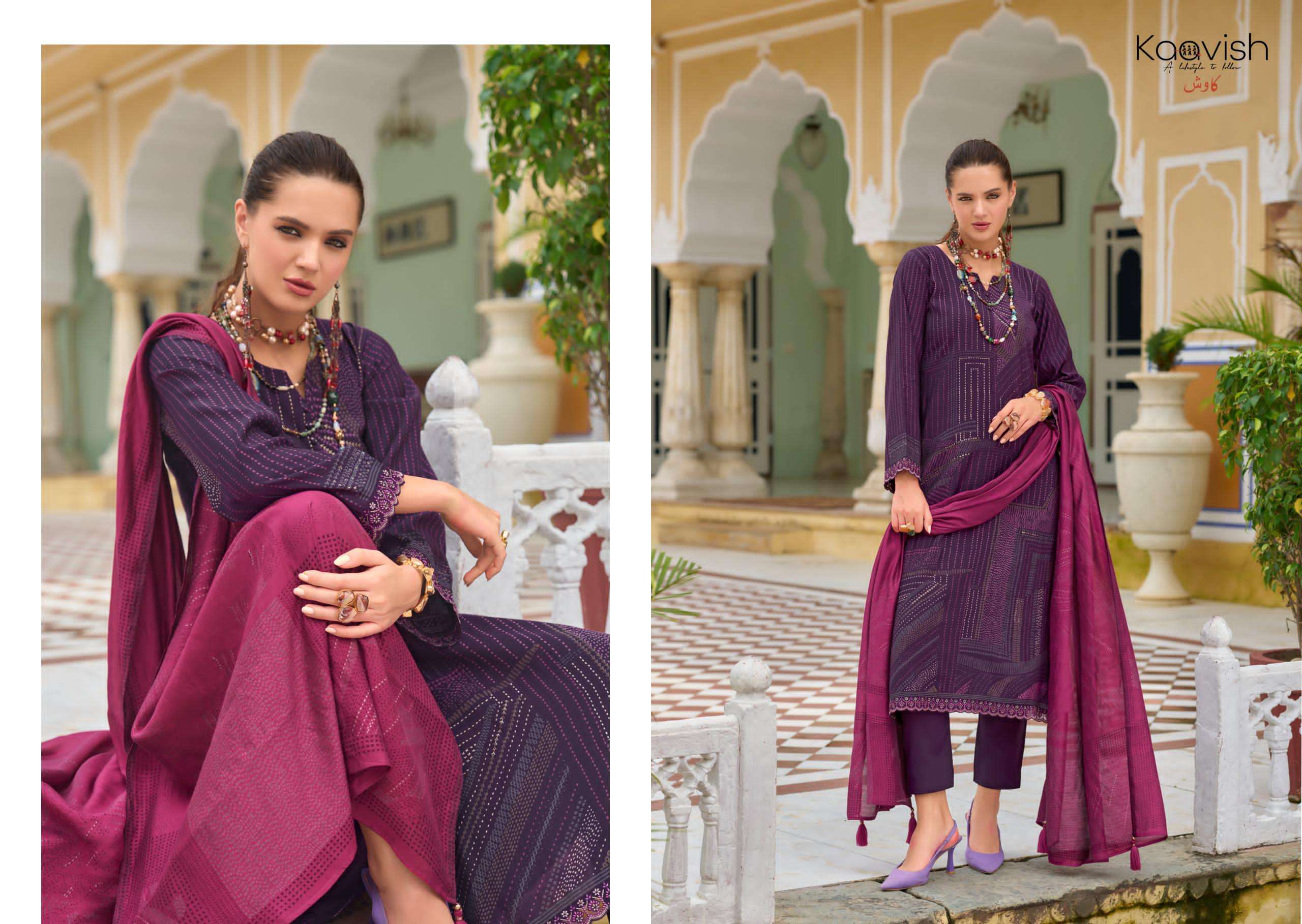 nilofer by kaavish fashion 1001-1004 series pure viscose muslin salwar kameez catalogue dealer surat gujarat 