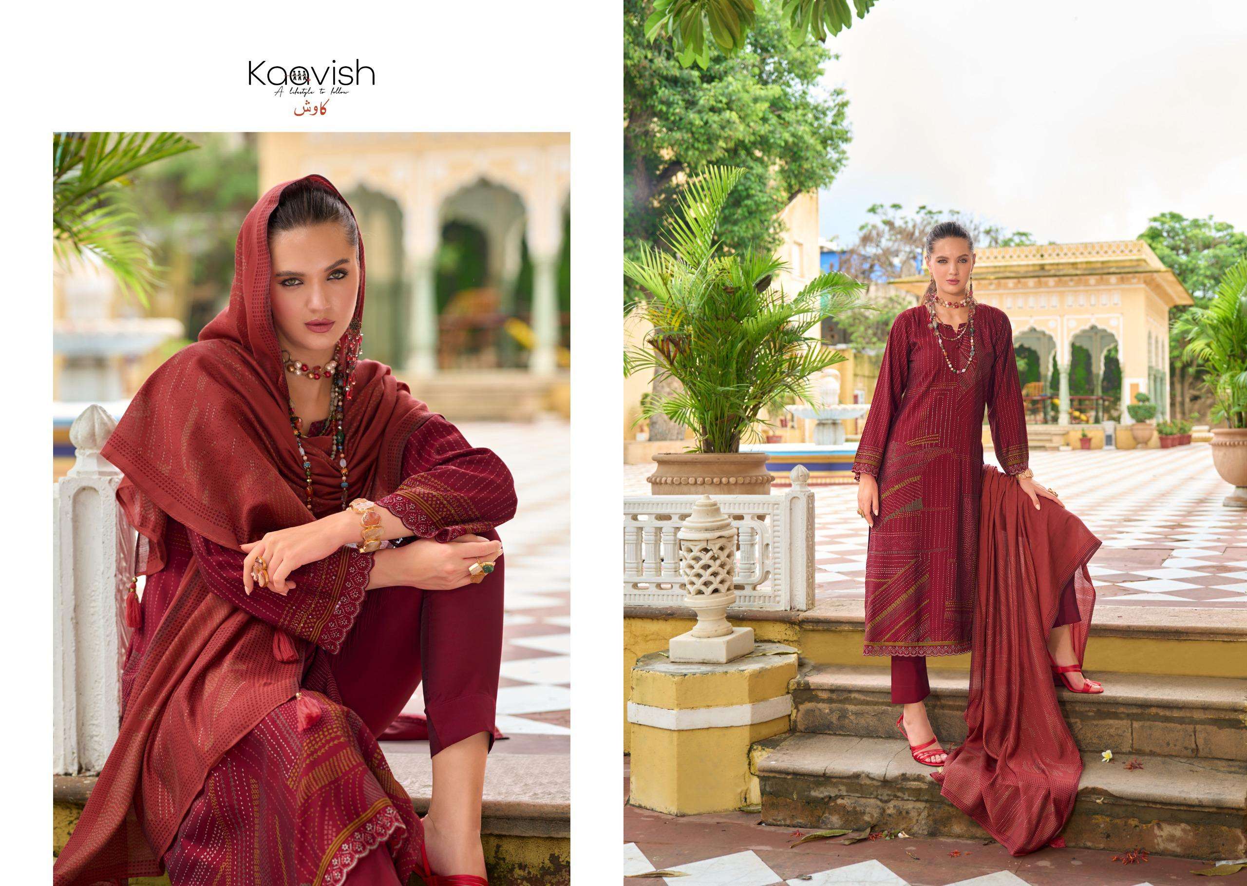 nilofer by kaavish fashion 1001-1004 series pure viscose muslin salwar kameez catalogue dealer surat gujarat 
