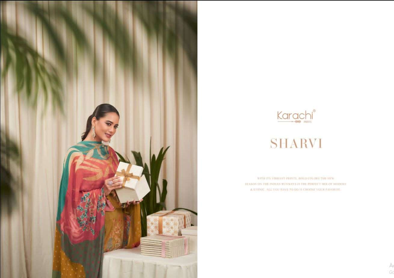 sharvi by karachi prints 45001-45004 series printed designer dress material catalogue online purchasing surat gujarat 
