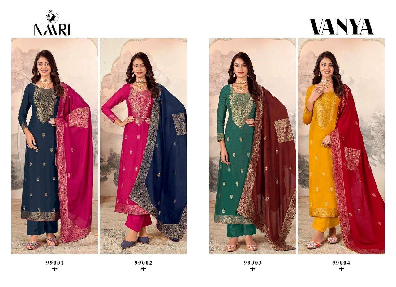 vanya by naari 99001-99004 series muslin jacquard salwar kameez catalogue wholesale collection surat gujarat 