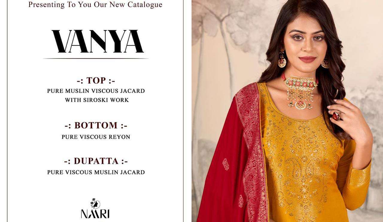 vanya by naari 99001-99004 series muslin jacquard salwar kameez catalogue wholesale collection surat gujarat 