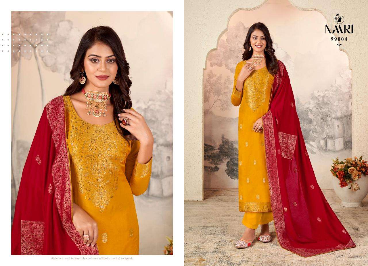 vanya by naari 99001-99004 series muslin jacquard salwar kameez catalogue wholesale collection surat gujarat 
