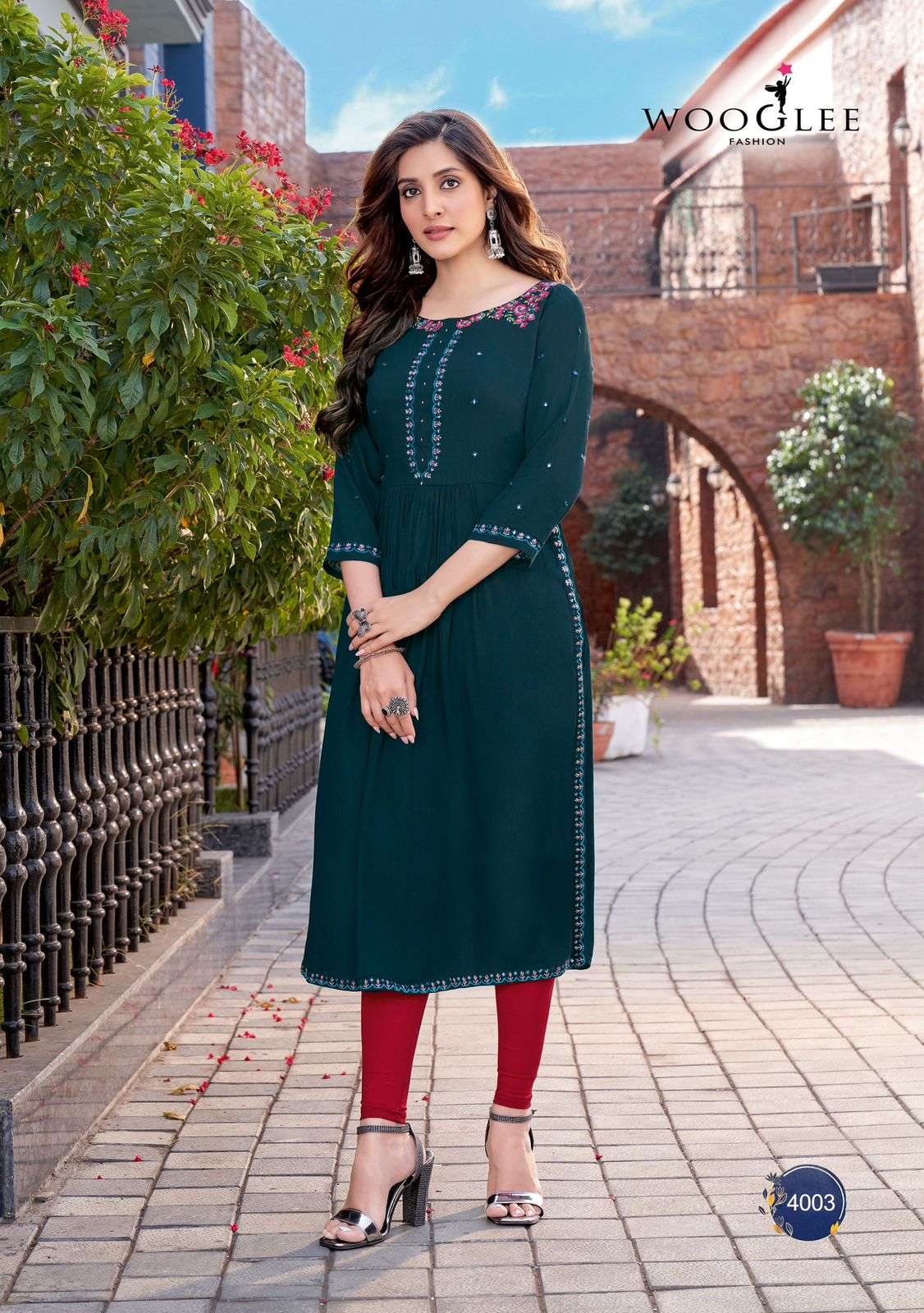 ananta by wooglee fashion 4001-4004 series rayon designer fancy kurtis catalogue wholesale surat 