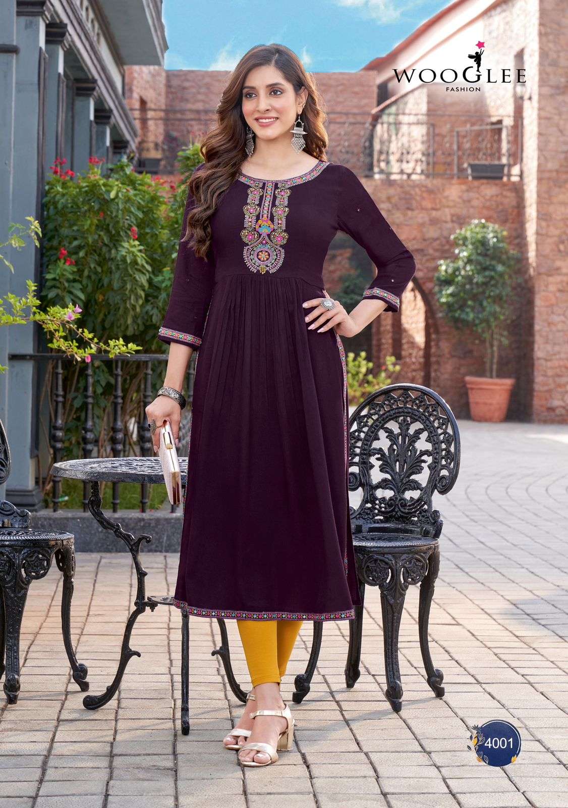 ananta by wooglee fashion 4001-4004 series rayon designer fancy kurtis catalogue wholesale surat 