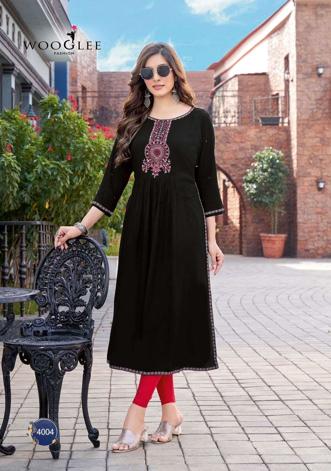 ananta by wooglee fashion 4001-4004 series rayon designer fancy kurtis catalogue wholesale surat 