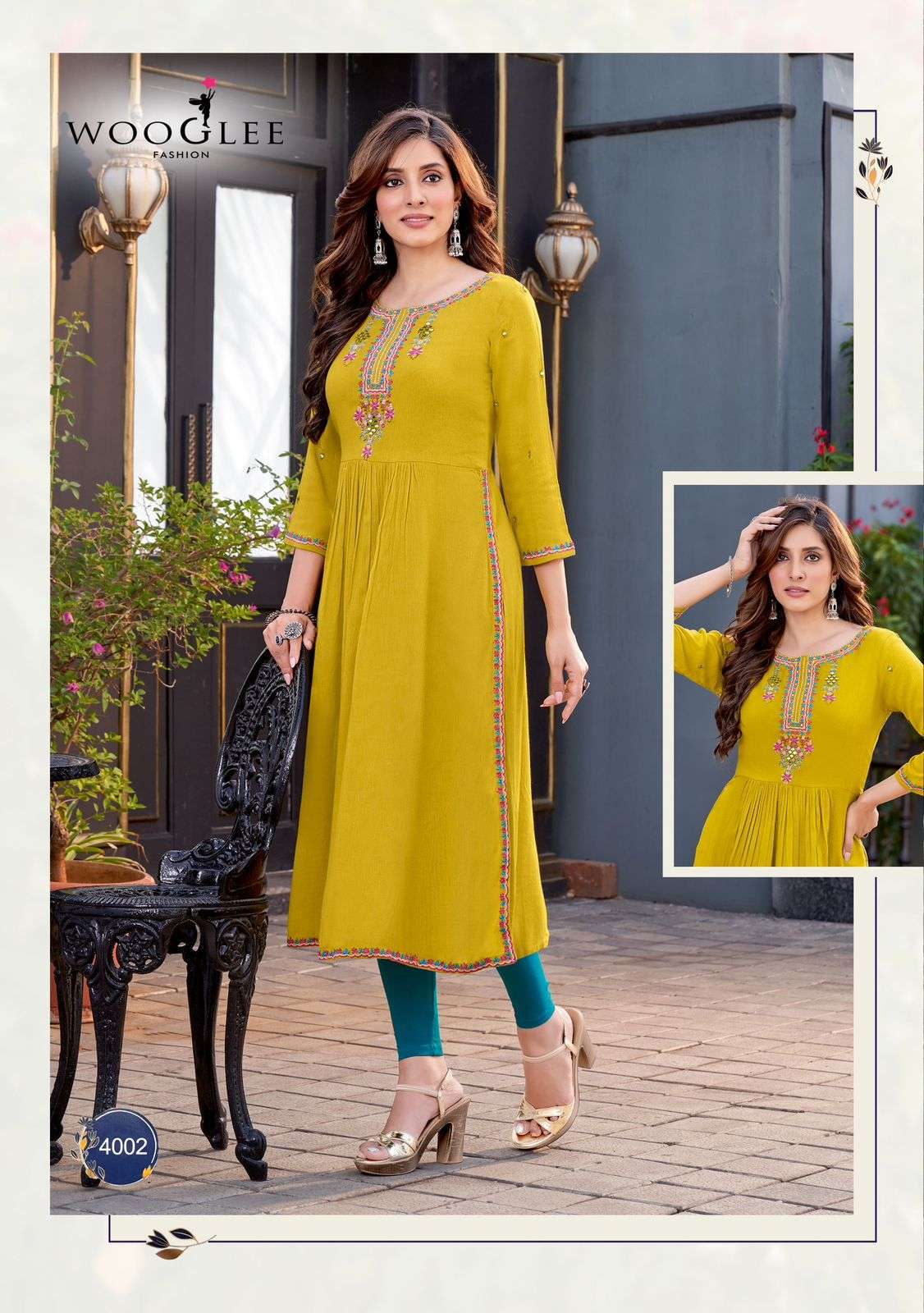 ananta by wooglee fashion 4001-4004 series rayon designer fancy kurtis catalogue wholesale surat 