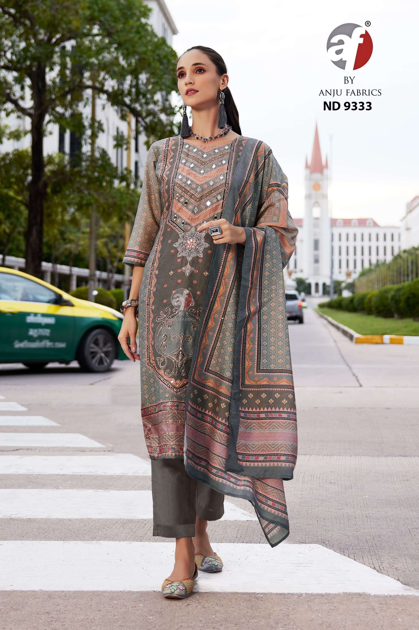 anju fabric design 9333 exclusive party wear tissue shimmer ready made suits catalogue size set online at surat 