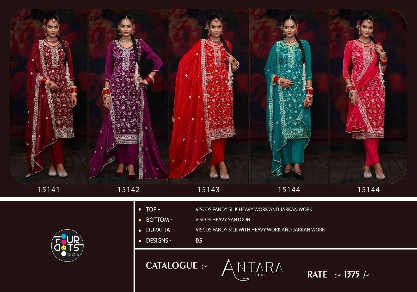 antara by fourdots stylish with fancy work viscose dress material catalogue manufacturer surat gujarat 