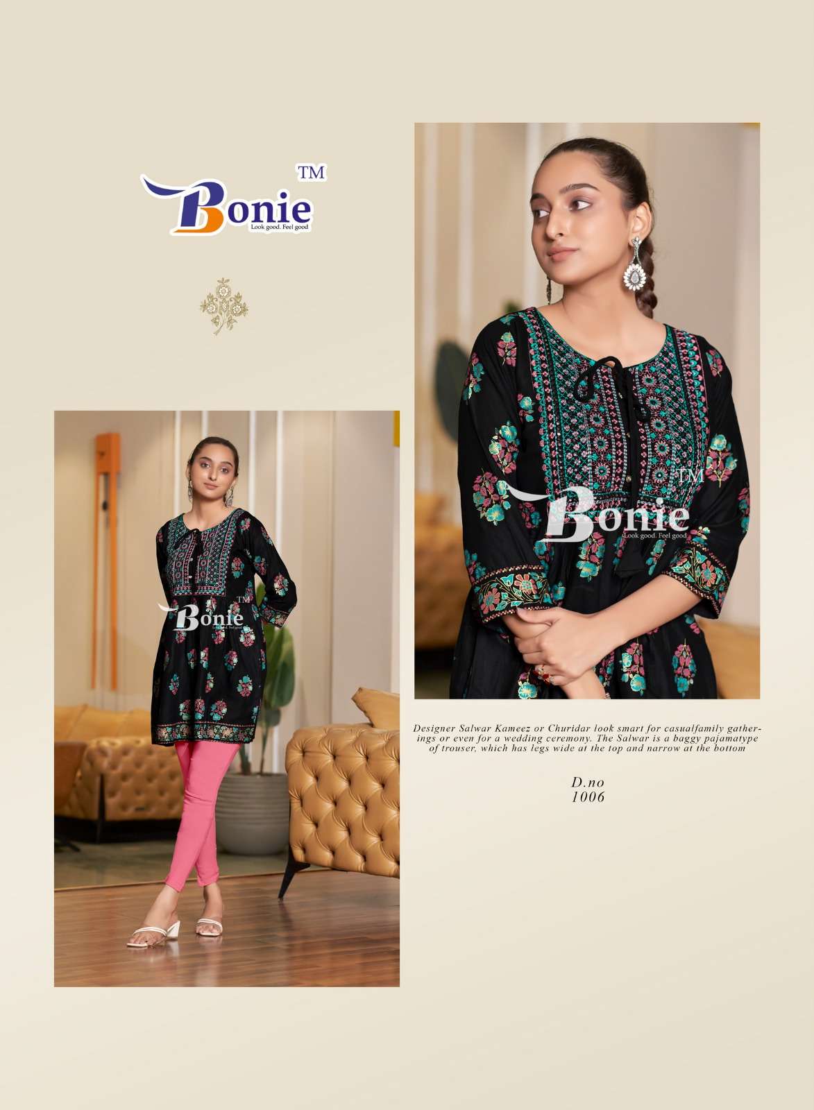 bonie nikki 1001-1006 series designer rayon tunic top catalogue buy online dealer surat 