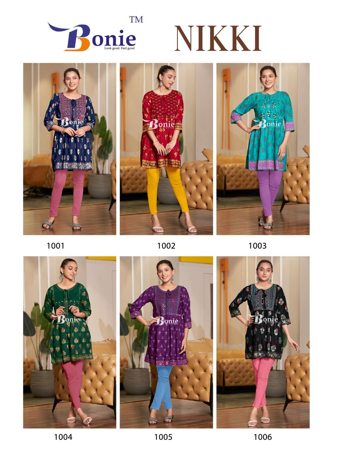 bonie nikki 1001-1006 series designer rayon tunic top catalogue buy online dealer surat 
