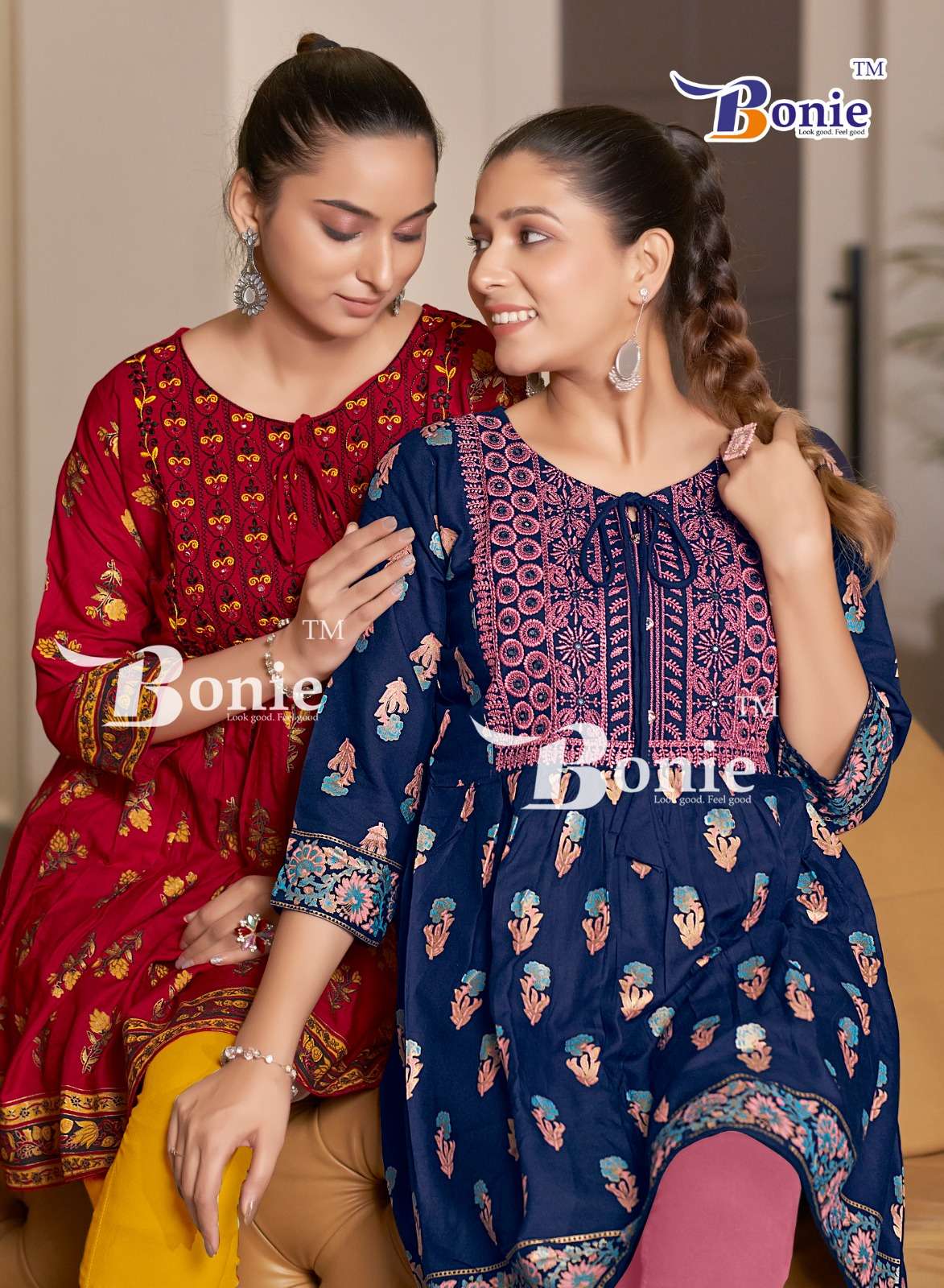 bonie nikki 1001-1006 series designer rayon tunic top catalogue buy online dealer surat 