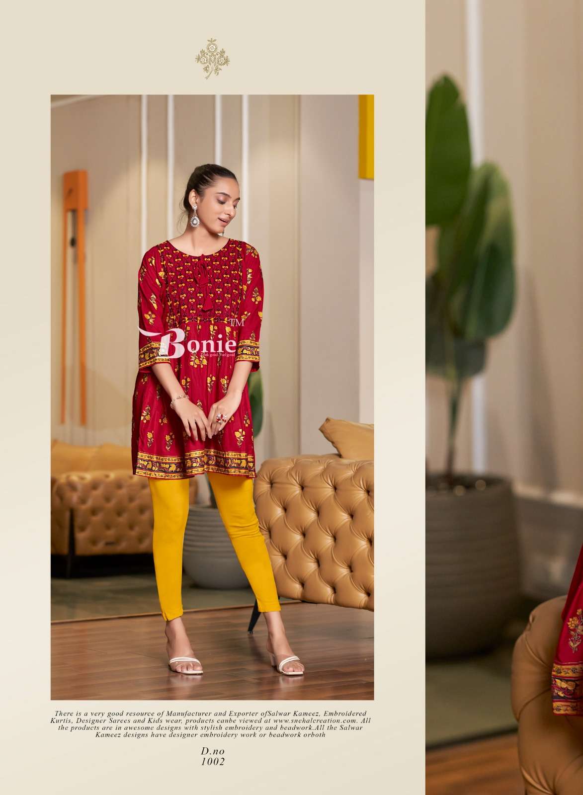 bonie nikki 1001-1006 series designer rayon tunic top catalogue buy online dealer surat 