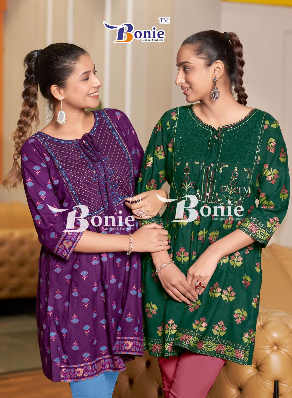bonie nikki 1001-1006 series designer rayon tunic top catalogue buy online dealer surat 