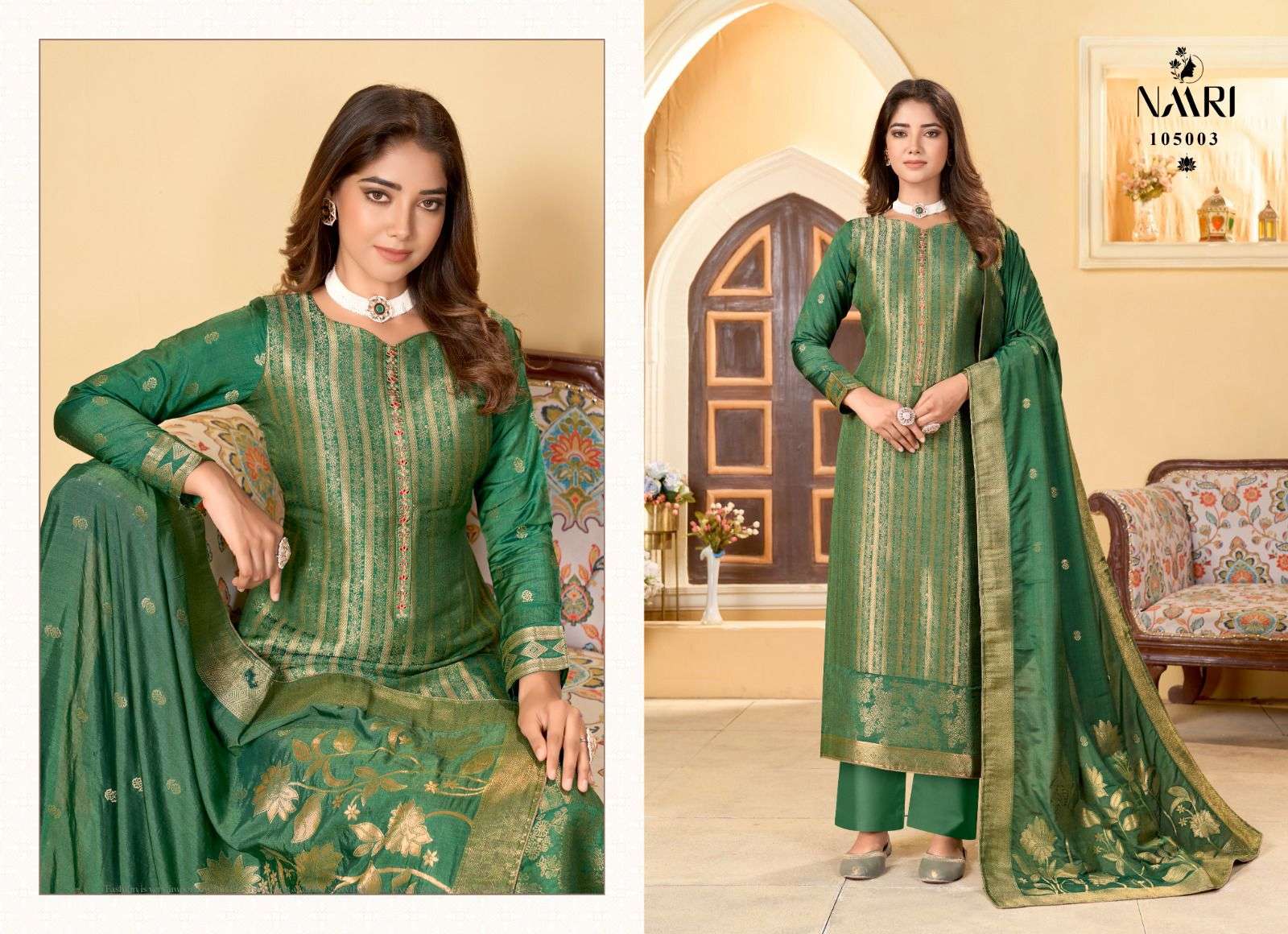 chamak by naari 105001-105004 series indian designer festive wear salwar kameez catalogue dealer surat gujarat 