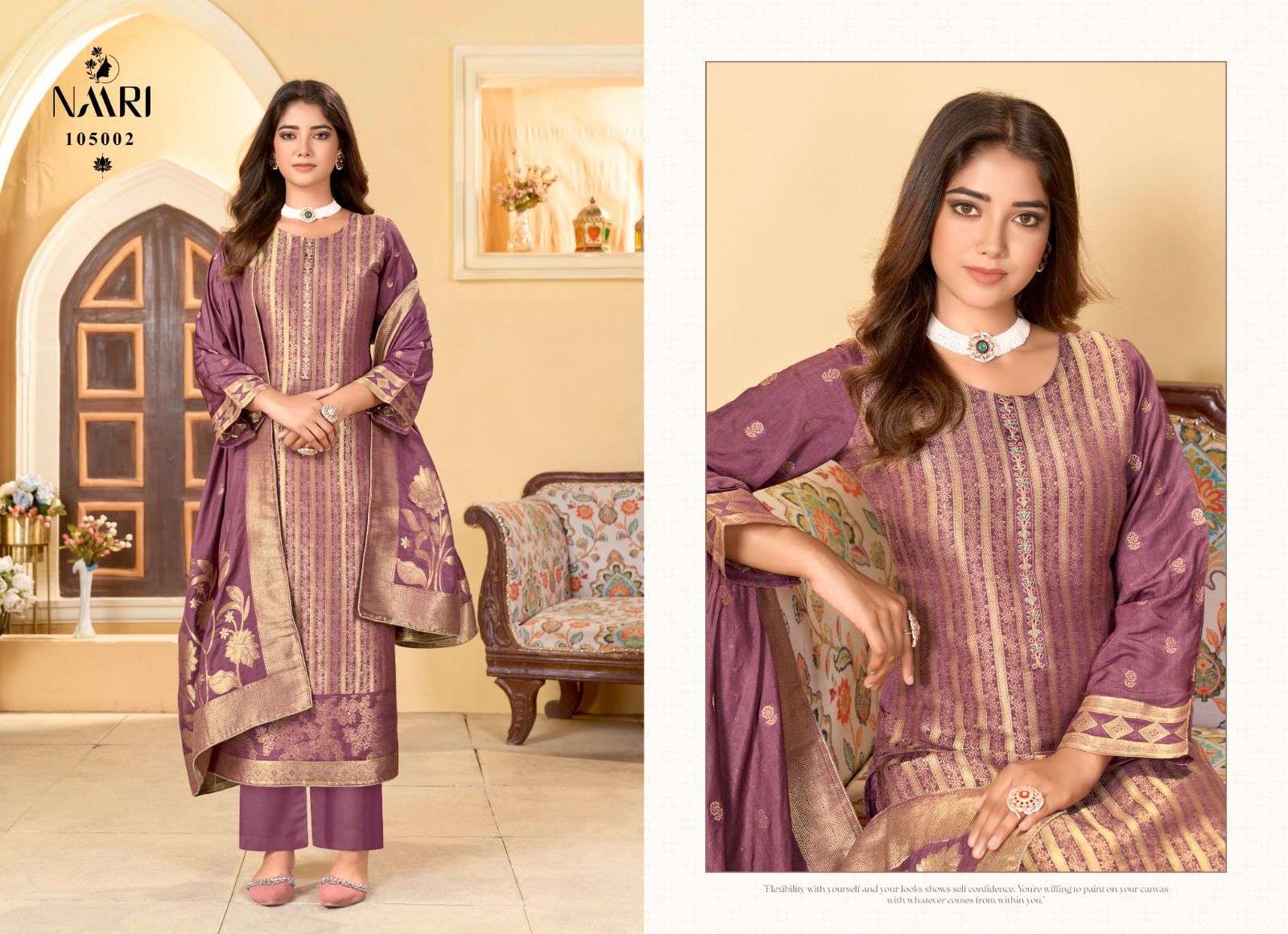 chamak by naari 105001-105004 series indian designer festive wear salwar kameez catalogue dealer surat gujarat 