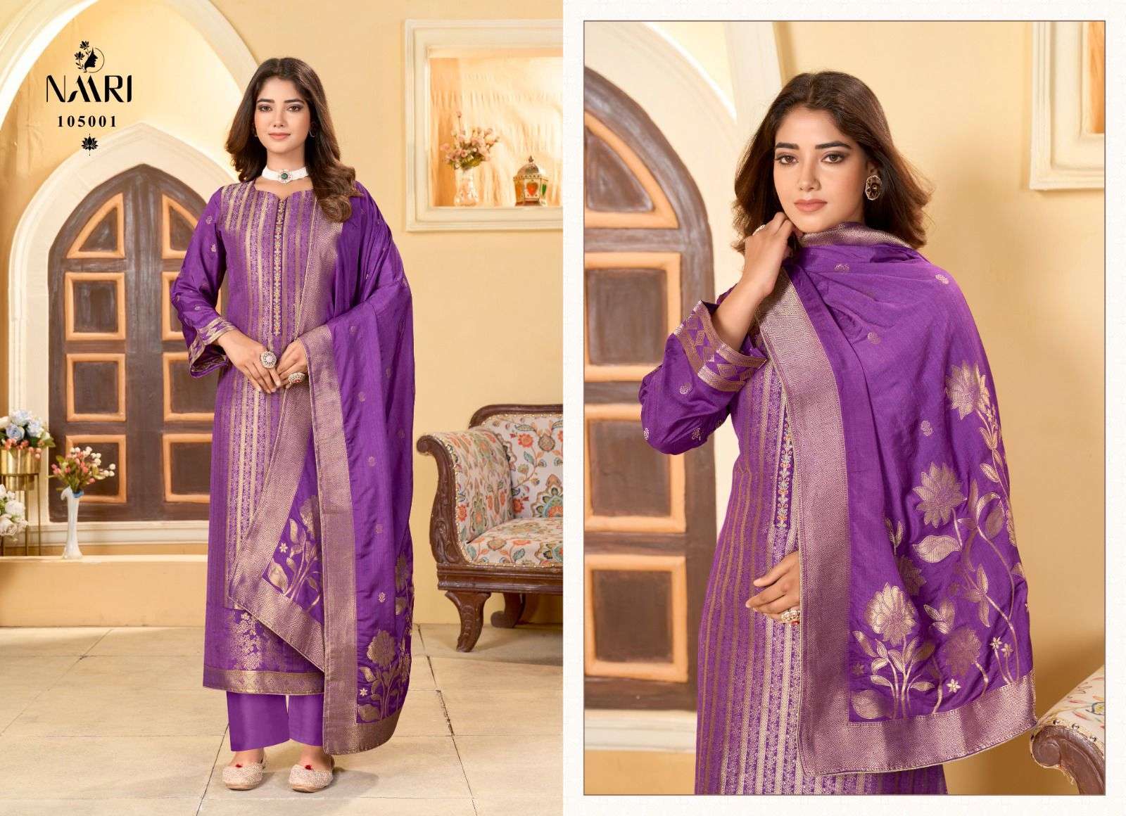 chamak by naari 105001-105004 series indian designer festive wear salwar kameez catalogue dealer surat gujarat 