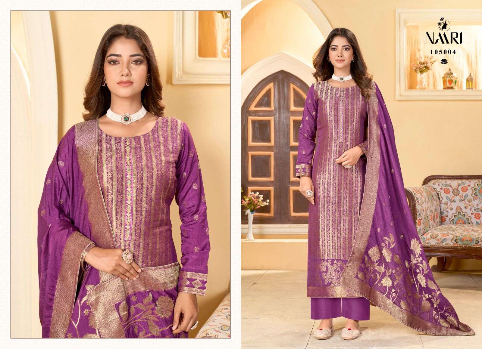 chamak by naari 105001-105004 series indian designer festive wear salwar kameez catalogue dealer surat gujarat 