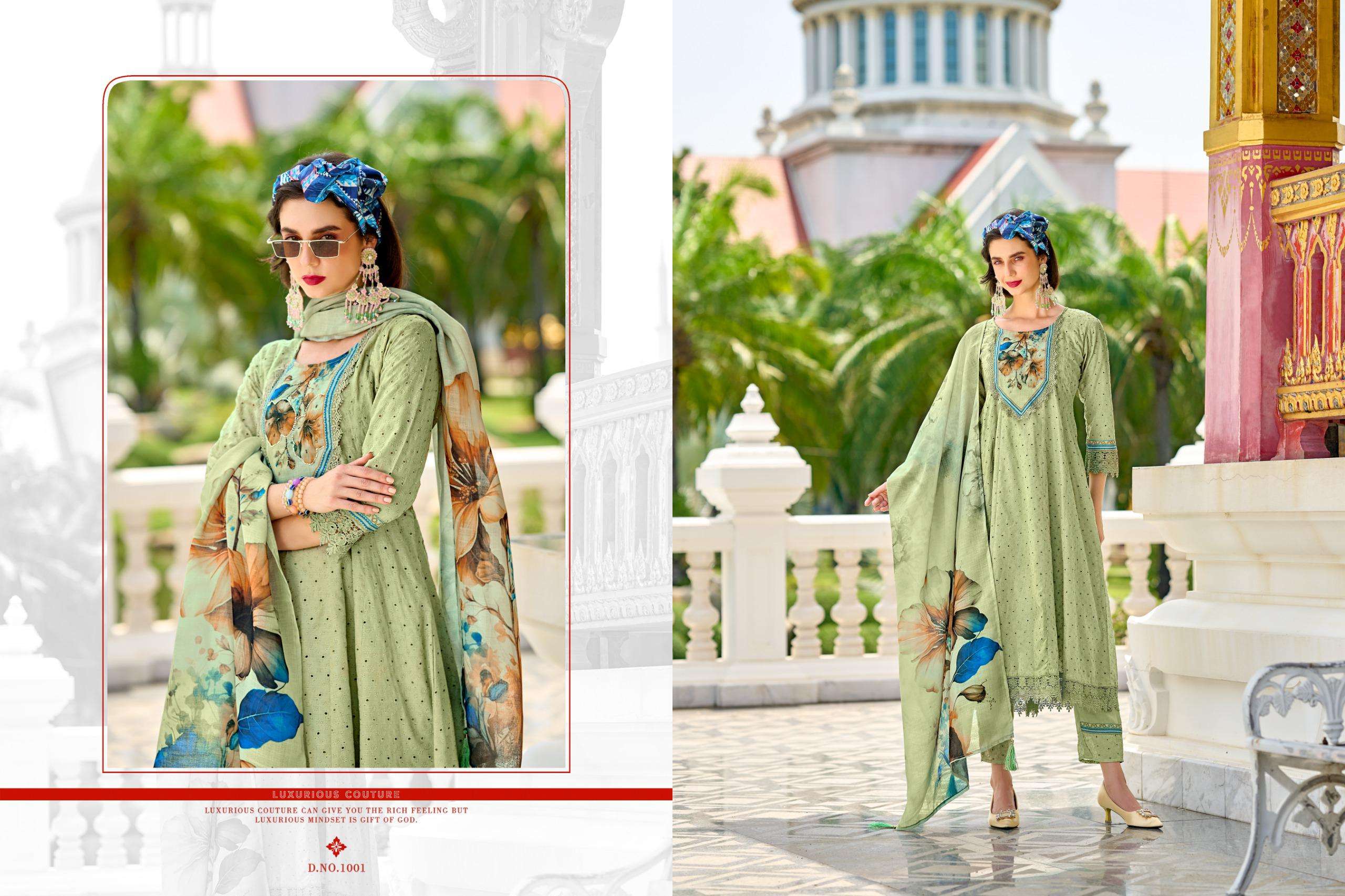 hello alexa by isavasyam corporation 1001-1006 series anarkali style readymade salwar suits wholesale dealer surat gujarat 