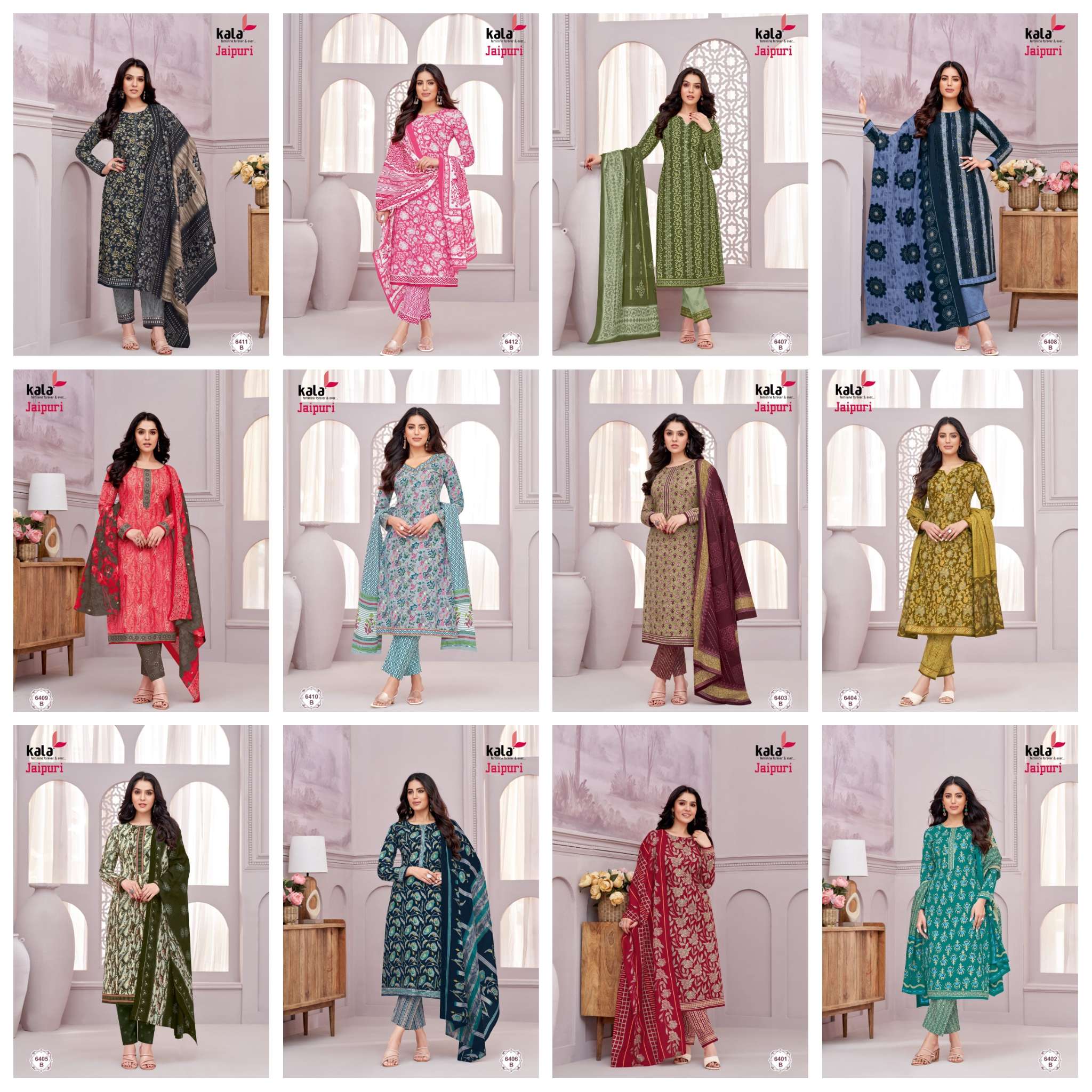 jaipuri vol-6 by tarika creation 6401-6412 series cotton designer indian suits catalogue online shopping surat gujarat 