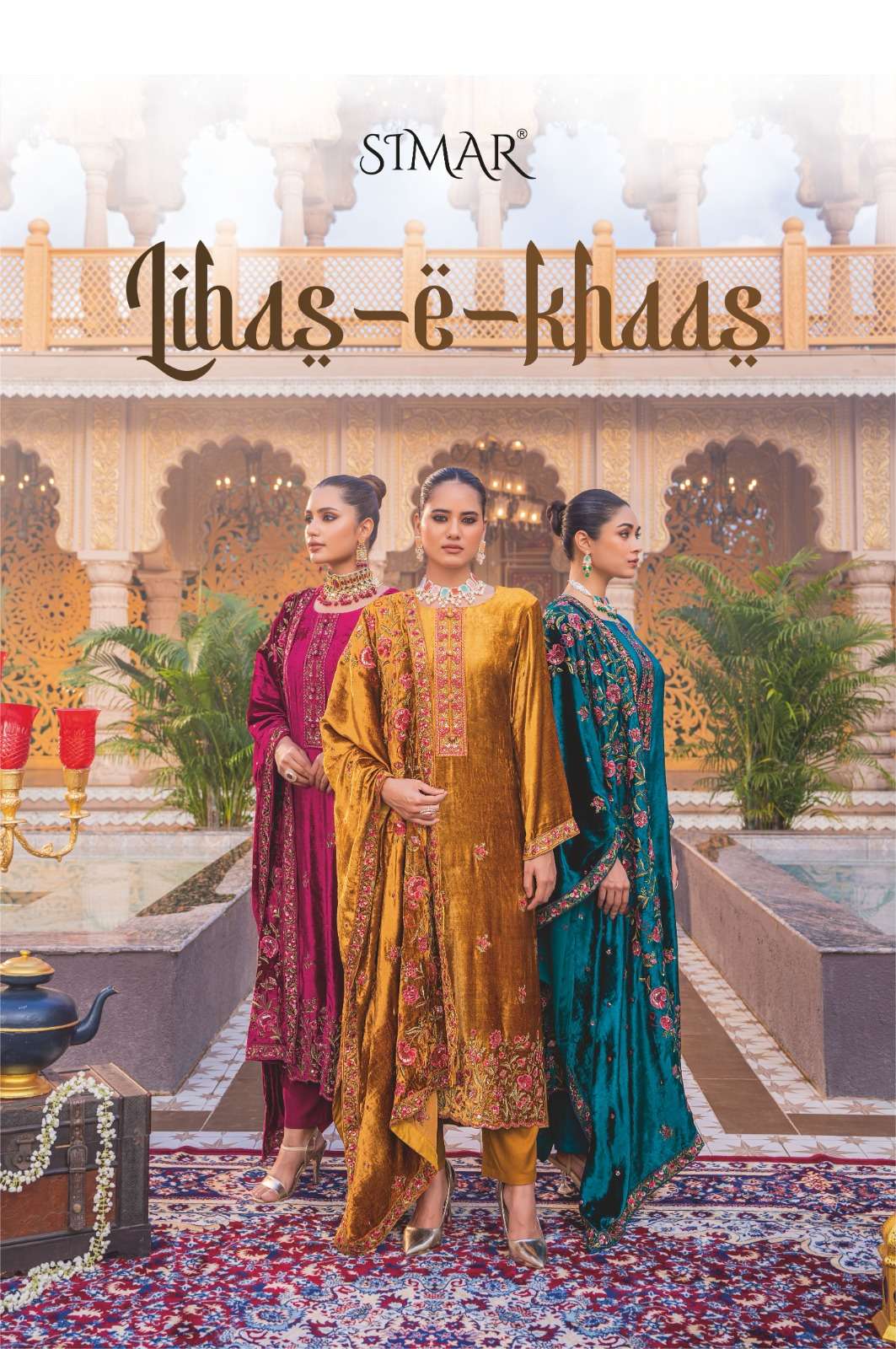 libas e khas by glossy exclusive party wear heavy viscose velvet suits catalogue manufacturer surat gujarat