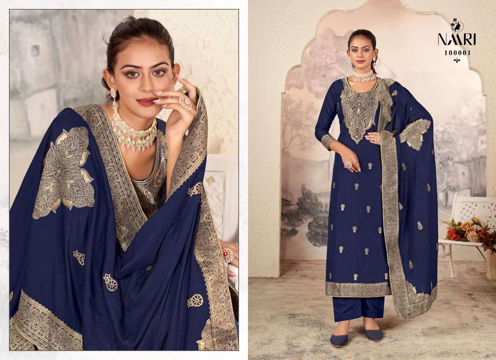 mayra by naari 100001-100004 series indian designer festive wear salwar kameez catalogue wholesaler surat gujarat 