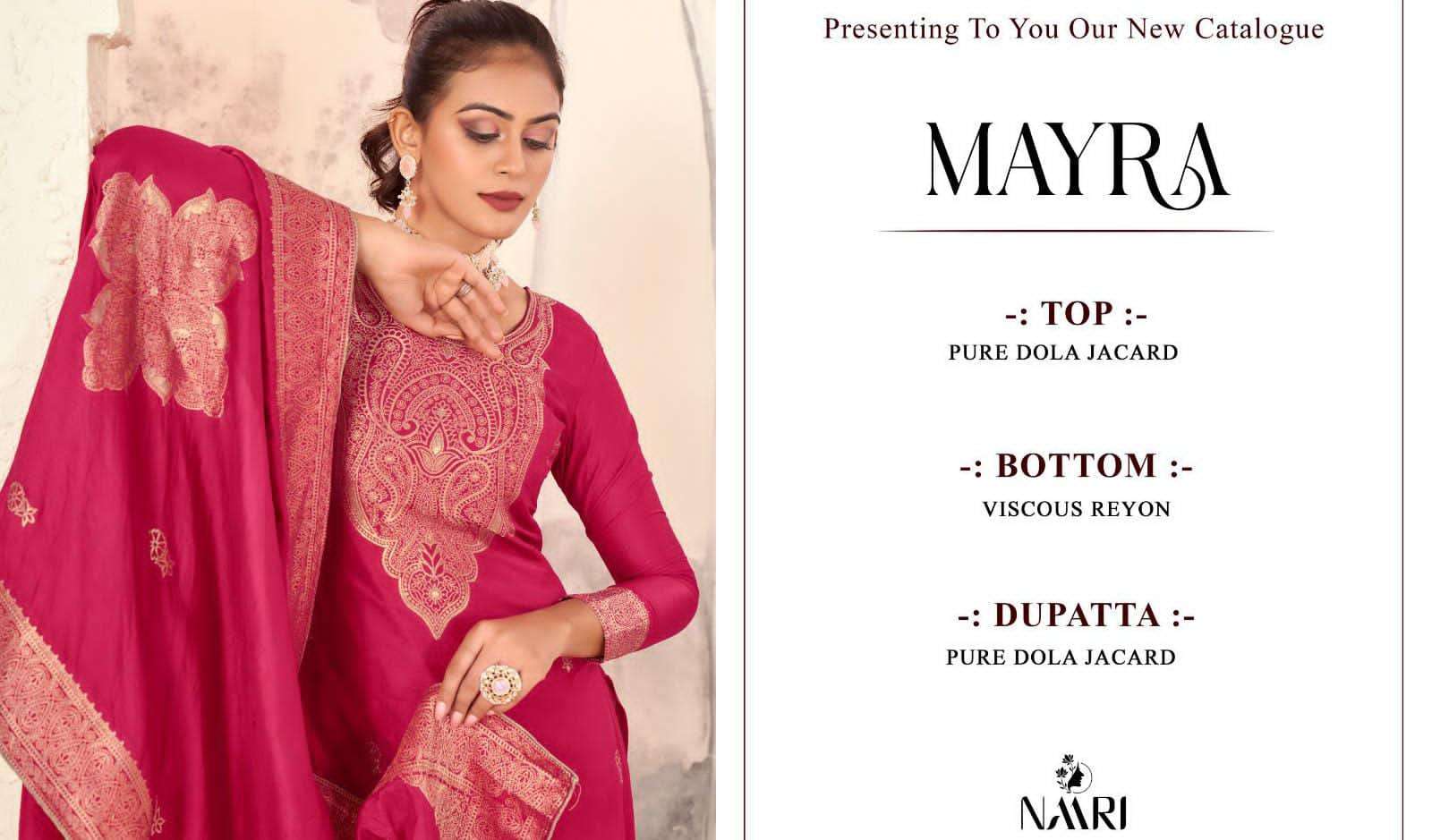 mayra by naari 100001-100004 series indian designer festive wear salwar kameez catalogue wholesaler surat gujarat 