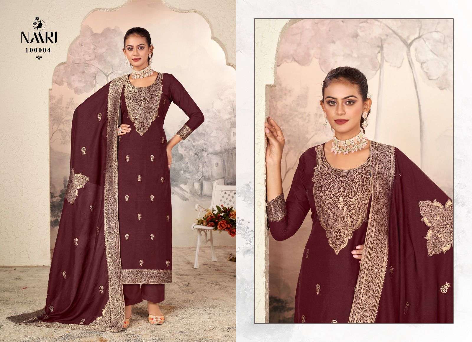 mayra by naari 100001-100004 series indian designer festive wear salwar kameez catalogue wholesaler surat gujarat 