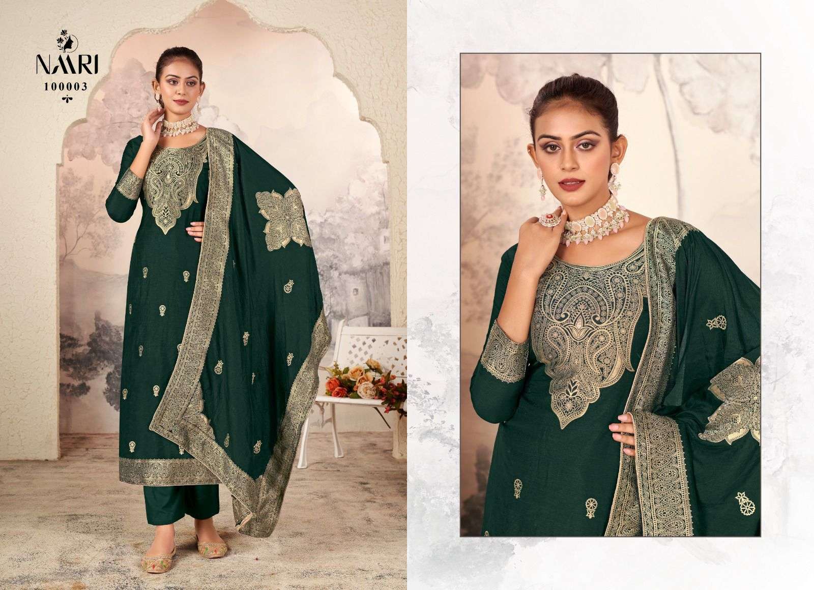 mayra by naari 100001-100004 series indian designer festive wear salwar kameez catalogue wholesaler surat gujarat 