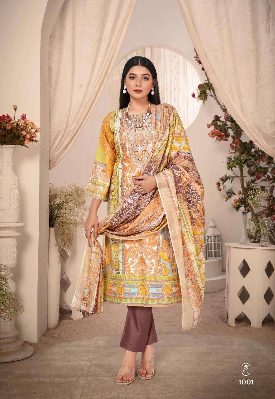 naira vol-1 by saanvi trends 1001-1008 series lawn cotton salwar kameez catalogue wholesale price surat gujarat 