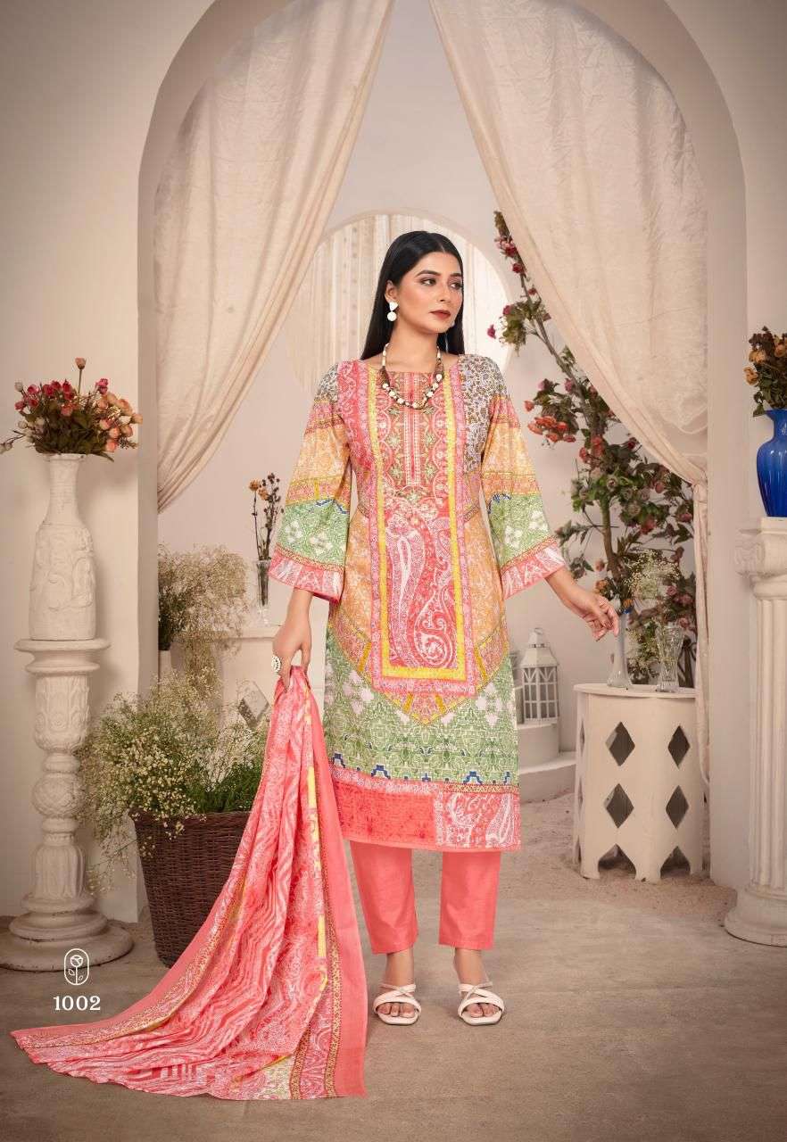 naira vol-1 by saanvi trends 1001-1008 series lawn cotton salwar kameez catalogue wholesale price surat gujarat 